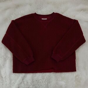 American Eagle Burgundy Sherpa Cropped Sweatshirt